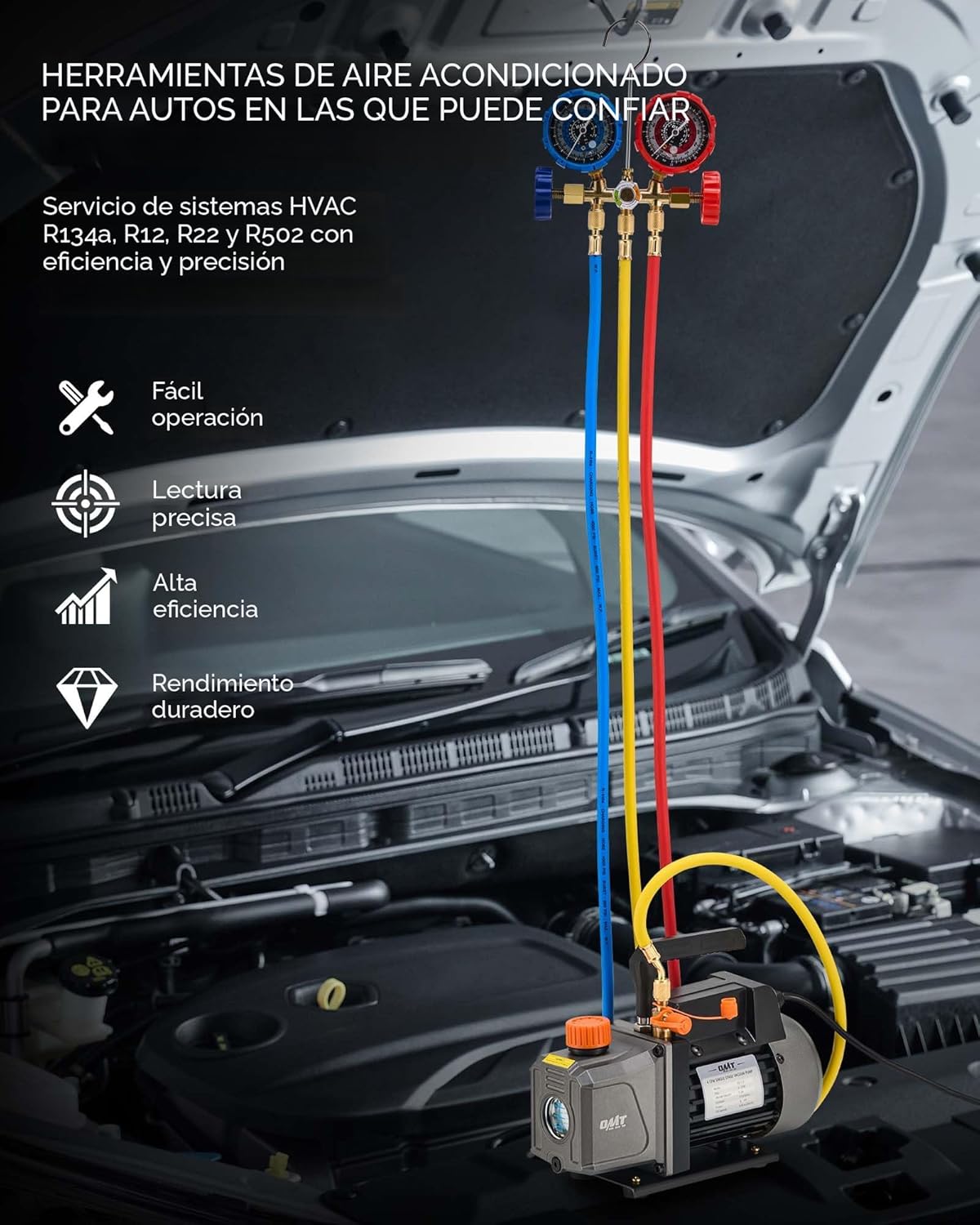 Kit para reparación de aires acondicionados,  bomba de vacío, medidor de CA, kit de manómetro de bomba de vacío de 1/3 hp 4 cfm con detector de fugas