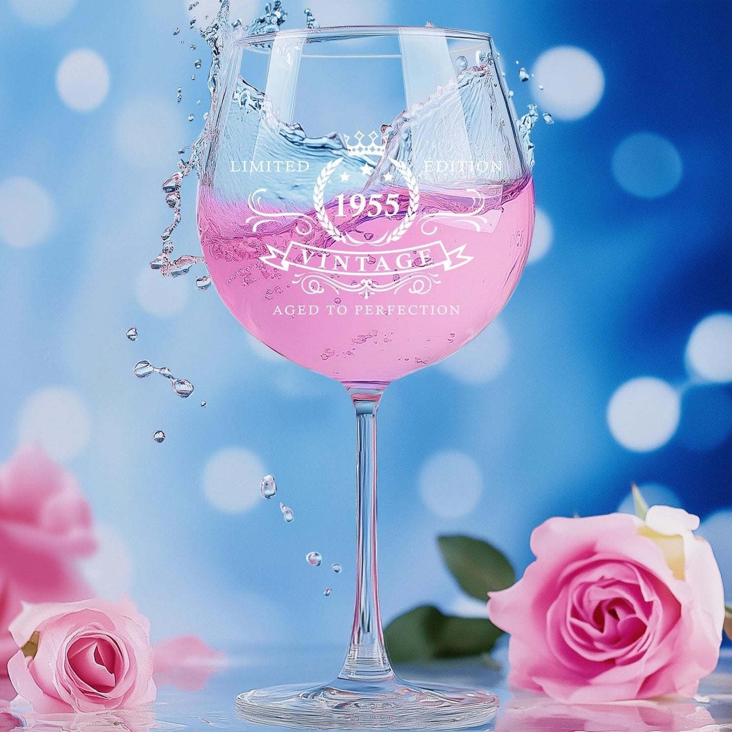 Copa de vino para regalo de cumpleaños para mujeres nacidas en 1955, con embalaje de lujo. Swanfort