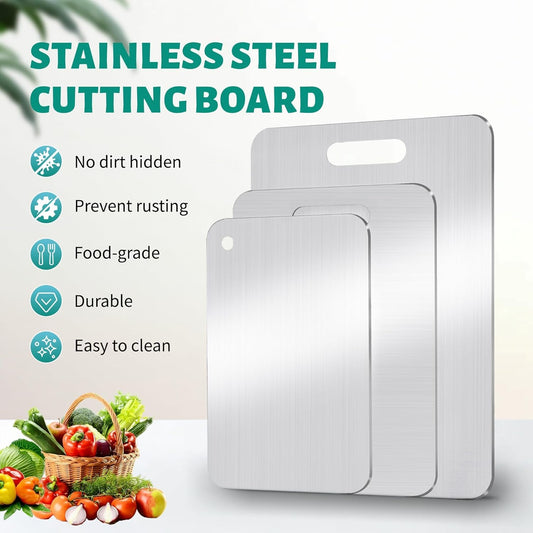Set de 3 tablas de cortar acero inoxidable 38.9×28×1.5 cm / 34×22.9×1.5 cm / 30×20×1.5 cm – Stainless Steel