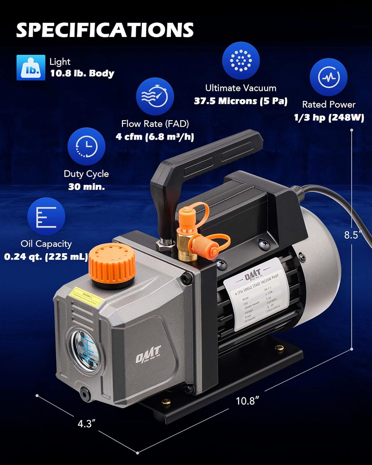 Kit para reparación de aires acondicionados,  bomba de vacío, medidor de CA, kit de manómetro de bomba de vacío de 1/3 hp 4 cfm con detector de fugas