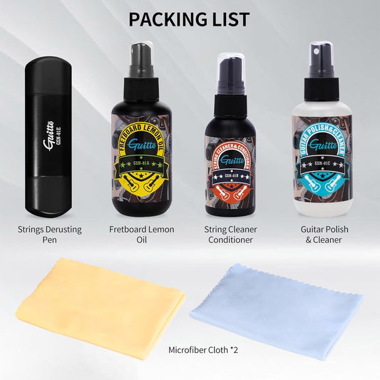 Kit todo en uno para limpieza de guitarras para limpiar, restaurar, proteger y pulir.