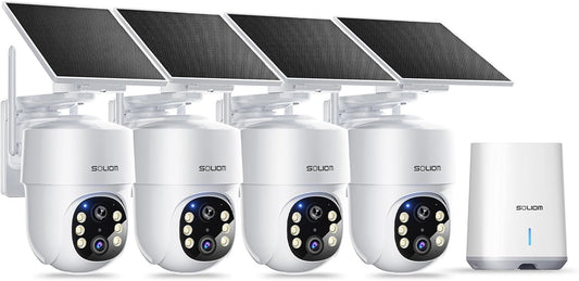 Camaras de seguridad solares con seguimiento de movimiento 360°, vision nocturna y grabadora. SOLIOM