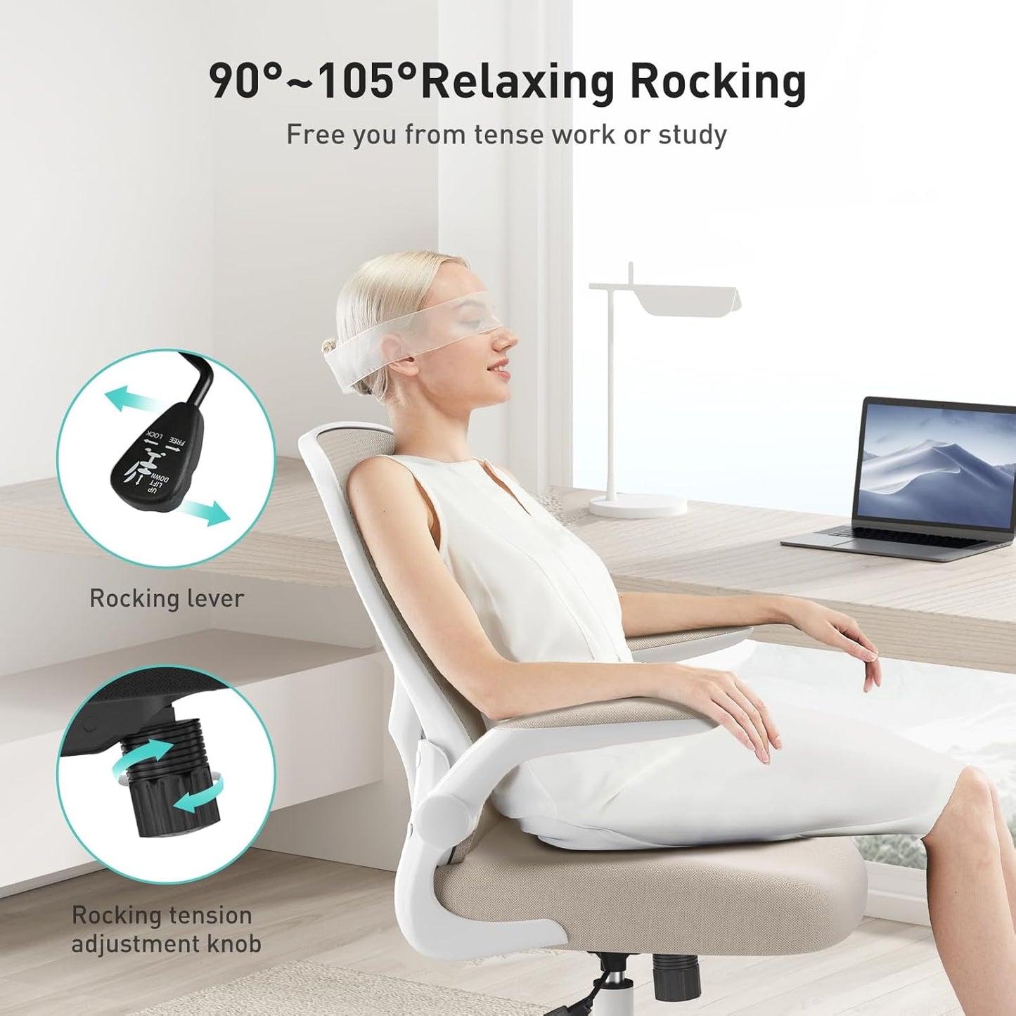 Silla de Escritorio, Ergonómica – Apoyabrazos Abatibles & Lumbar Ajustable