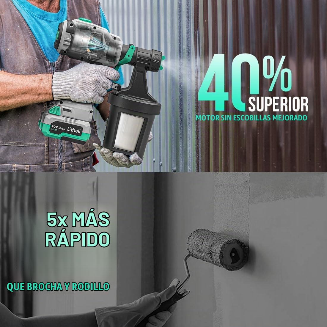 Pistola de Pintura Inalámbrica 20V Brushless, Litheli