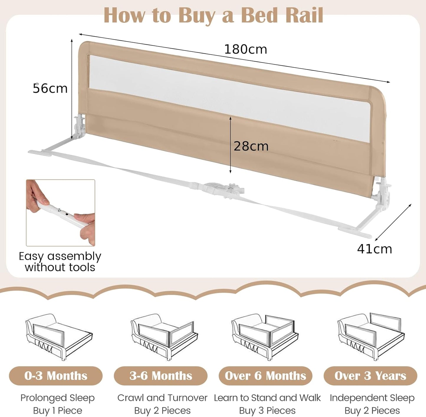 Barandal de cama para niños 180 × 56 cm plegable – COSTWAY
