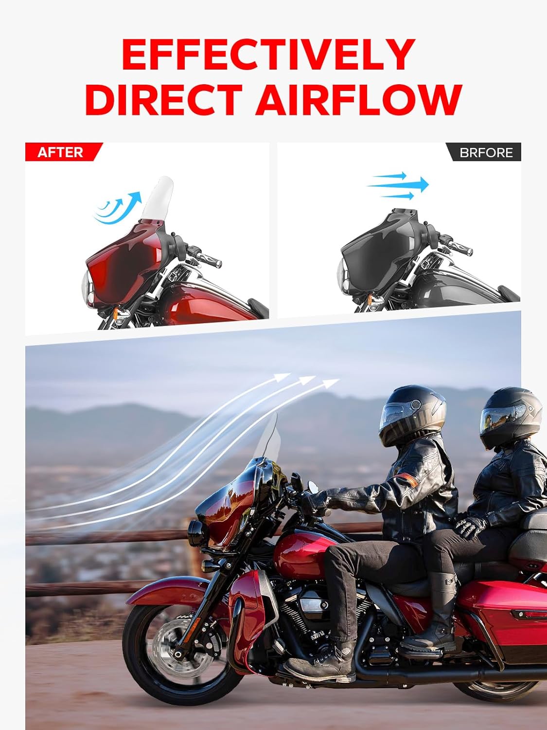 Parabrisas Curveado de 10-pulgadas para Harley Davidson Touring 2014-2023