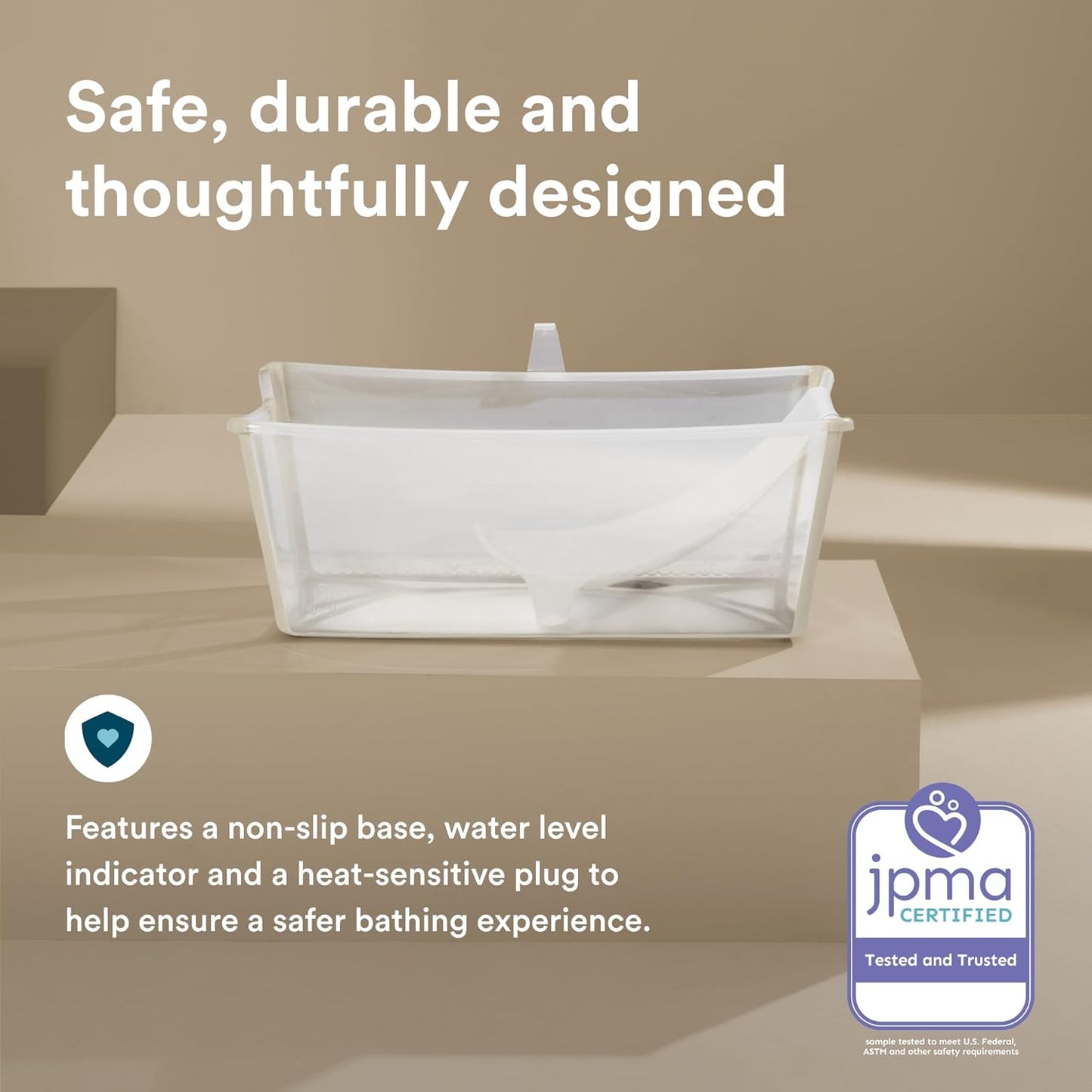 Bañera Plegable Stokke Flexi + Soporte para Bebé – Sandy Beige