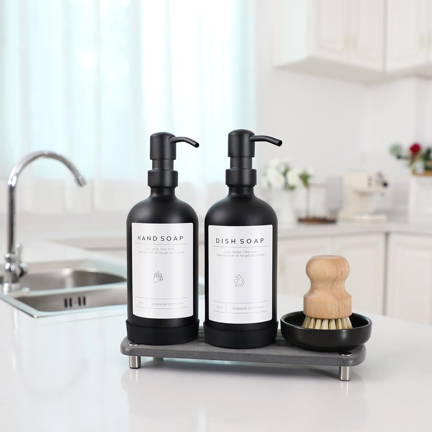 Juego de dispensador de jabón de cocina ó baño. ORCHID HOME