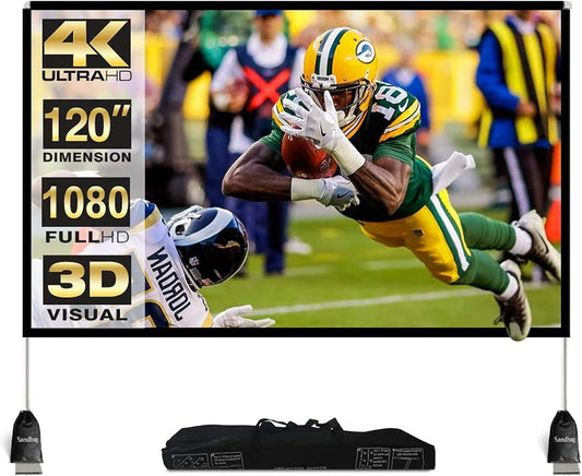 Pantalla para proyector de 120¨, con estructura portatil, para cine en casa ó campamento, compatible con 3D 4K HD