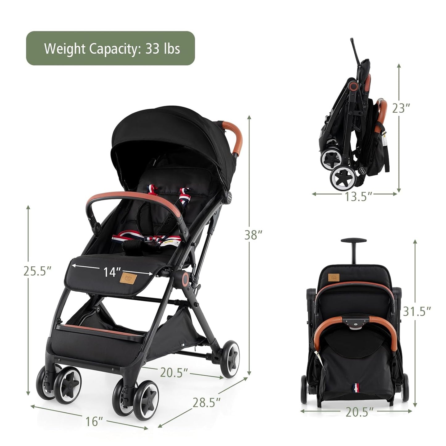 Coche ligero para bebé 95×52×97 cm, reclinable y plegable – Baby Joy