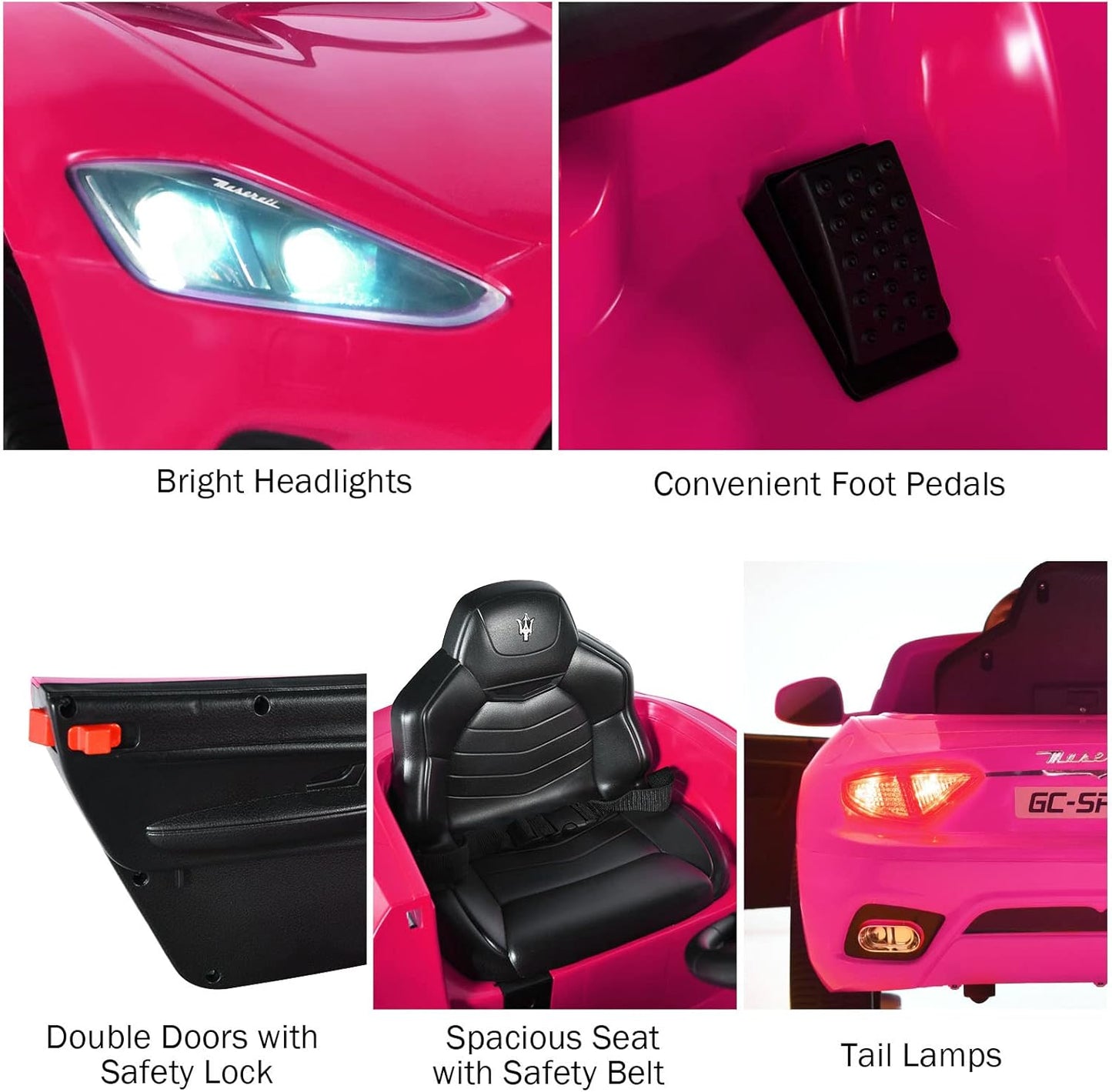 Auto eléctrico para niña, rosado con control remoto 12V 120×65×55 cm – Licenciado Maserati