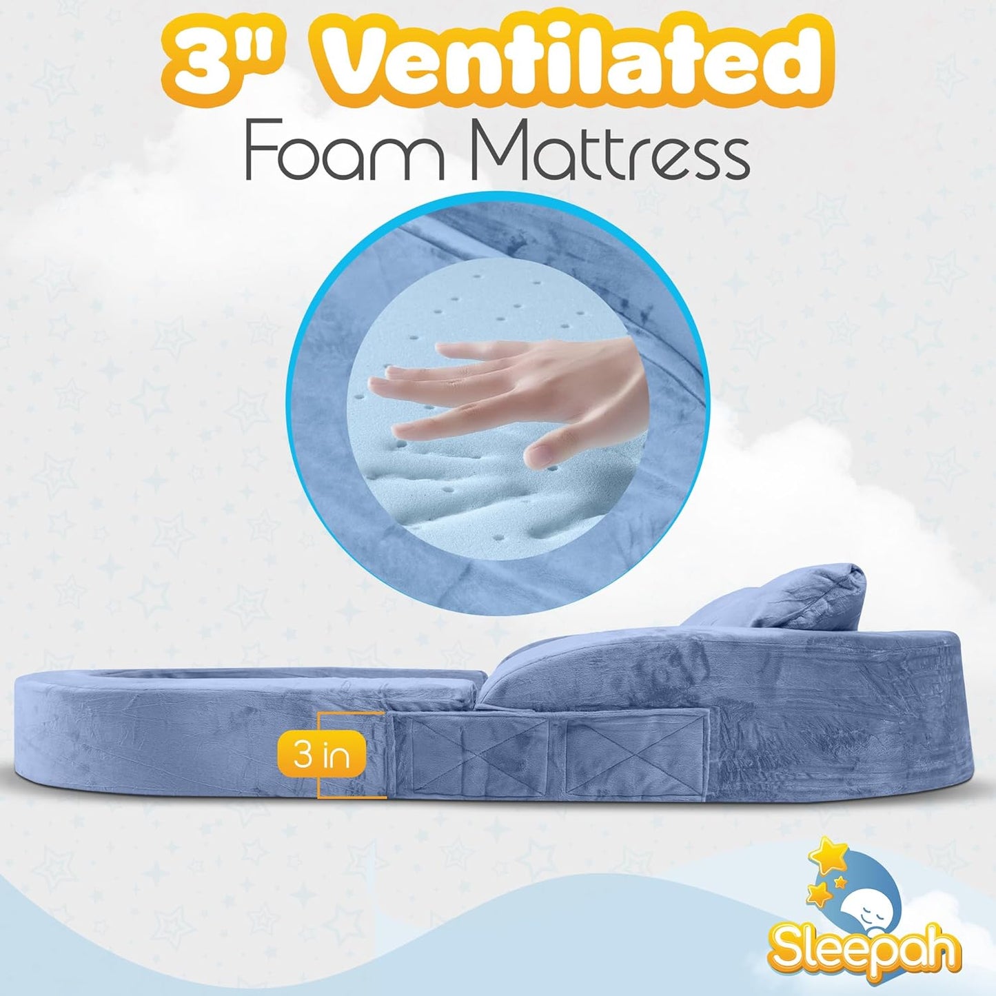 Sofá Cama portátil 2-en-1 para niños 18m-6 años tamaño grande 140×66×20 cm – Sleepah