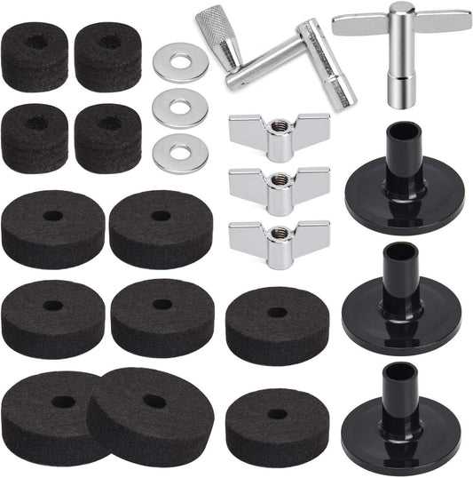 Juego de 23 accesorios  para montaje de platillos, felpas, soportes, maripozas, arandelas y llaves