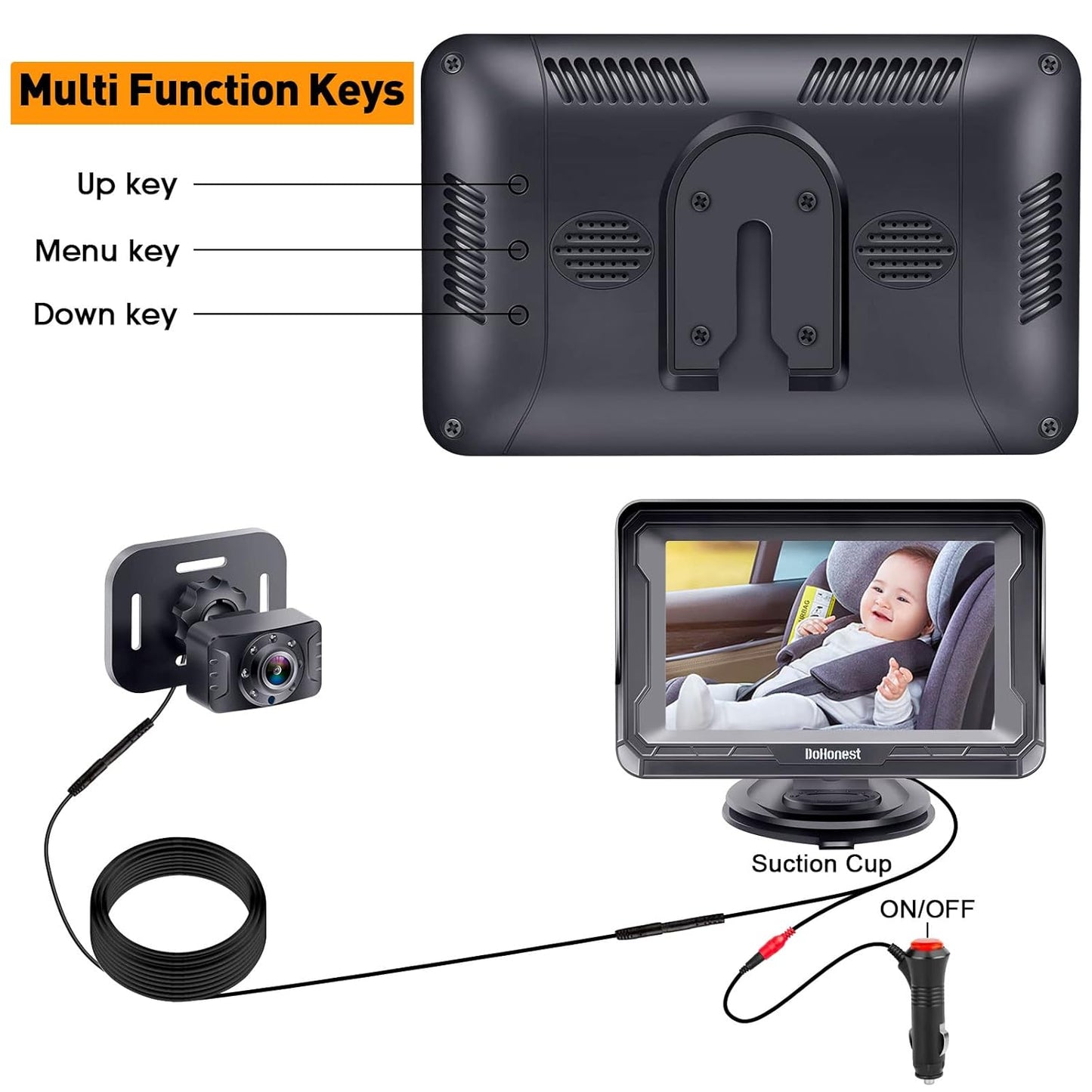 Cámara de Carro para Bebé 1080P – Monitor con Visión Nocturna para Silla Trasera. DoHonest