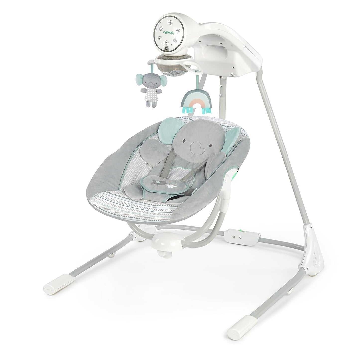 Columpio para Bebes Motorizado 5 Velocidades con Móvil Luminoso, Sonidos y Reclinable. Ingenuity InLighten