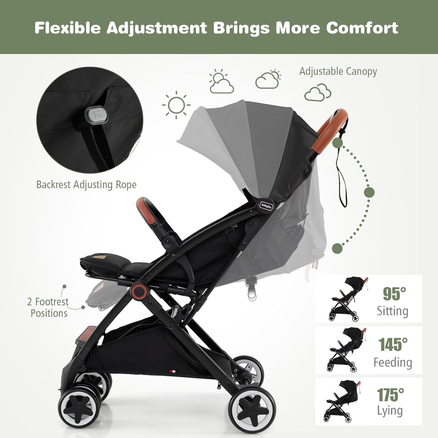 Coche ligero para bebé 95×52×97 cm, reclinable y plegable – Baby Joy