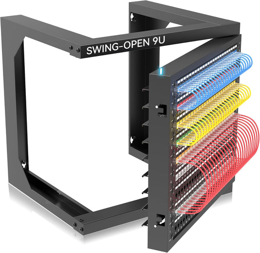 Rack de pared para equipos de red, 9U con apertura oscilante de facil acceso