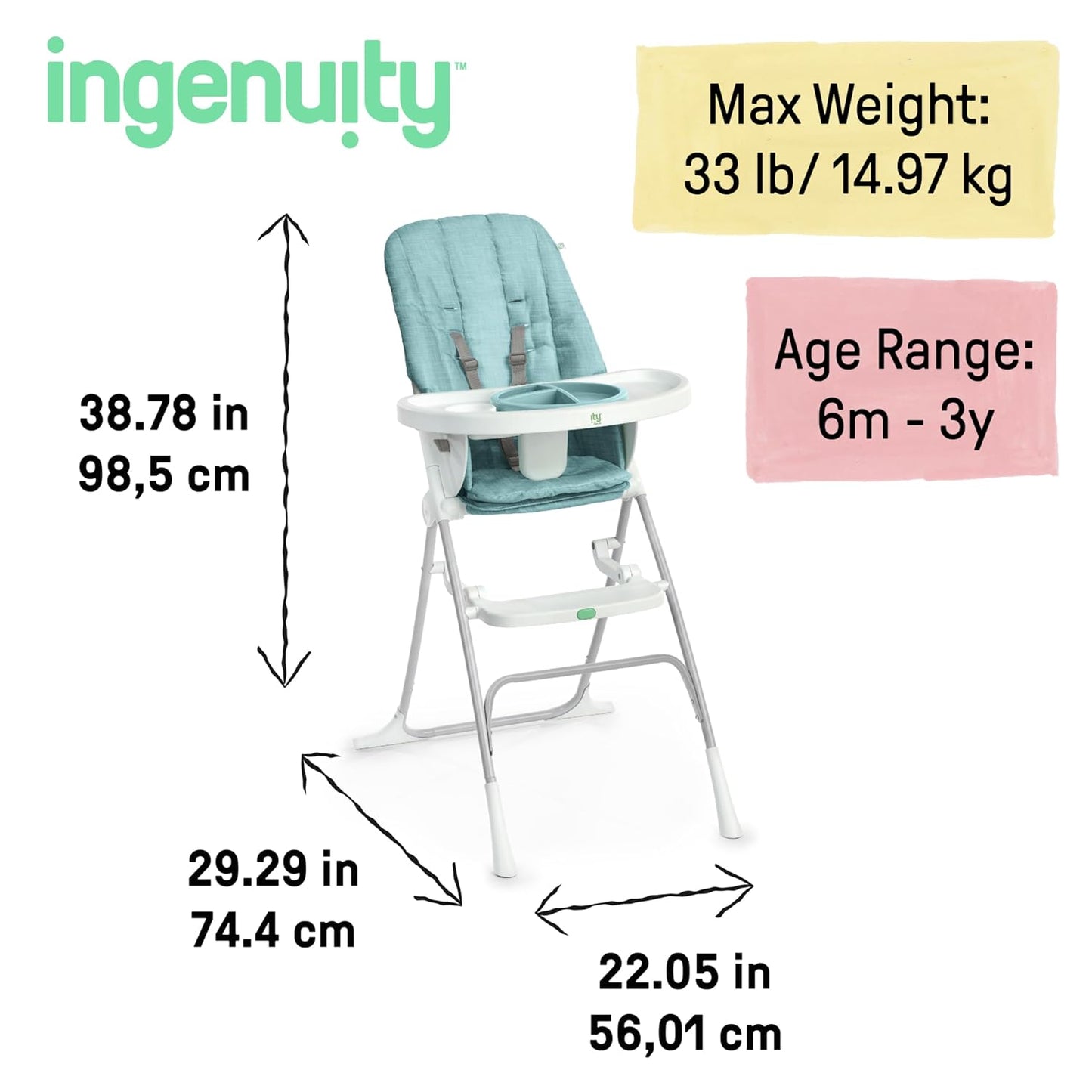 Silla de Bebes y Niños para Comer. Plegable Ingenuity Sun Valley – Compacta y Segura
