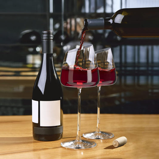 Juego de 3 copas de vino de cristal, elegantes de tallo largo sopladas a mano con base cóncava. IMPAGEL