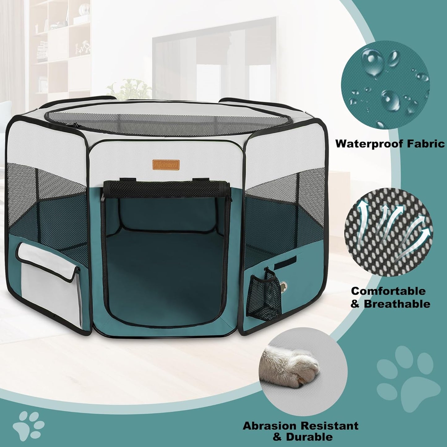 Corral plegable portátil para mascotas tamaño XL 120 × 60 × 60 cm – Akinerri