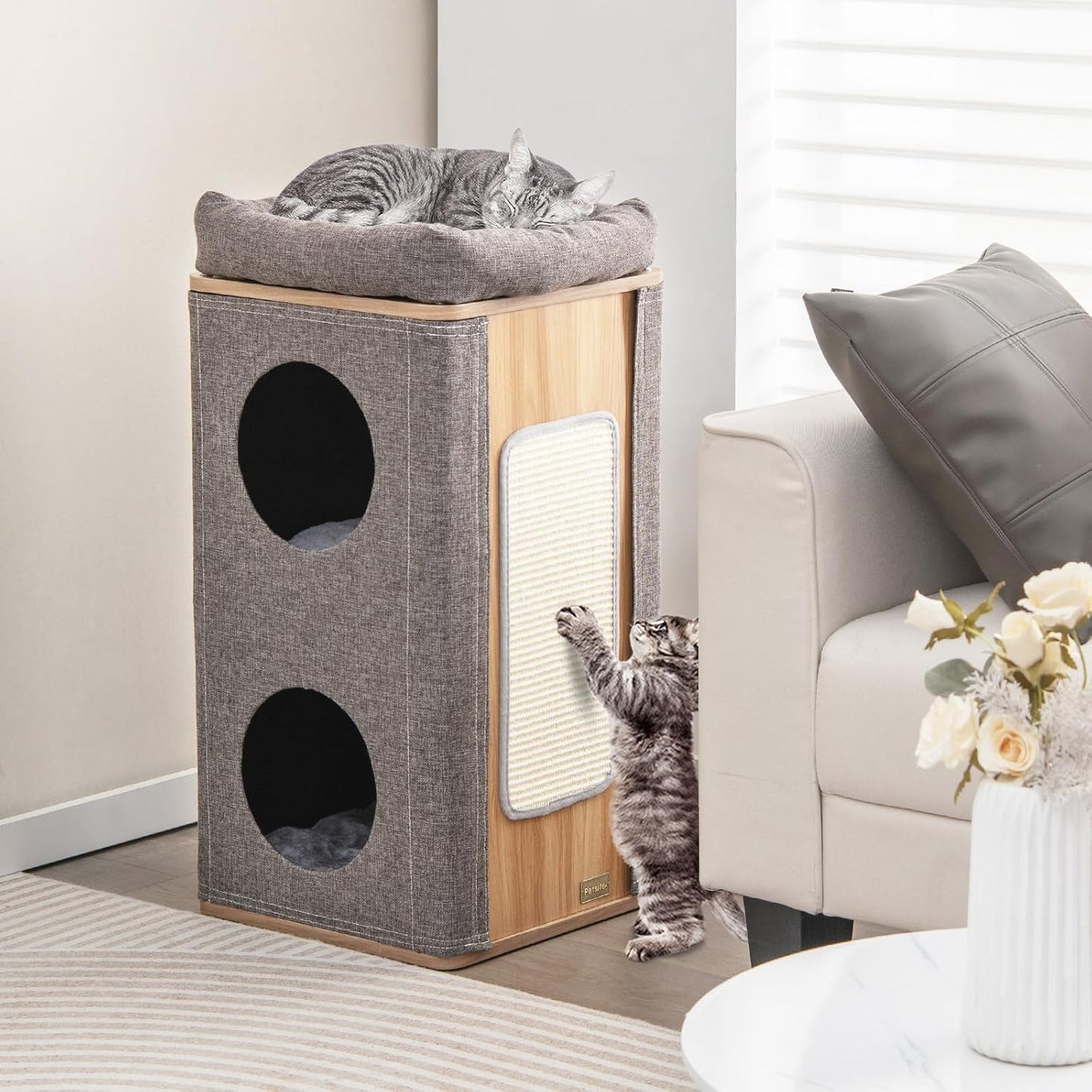 Rascador / Casa para Gatos Tangkula 3 Niveles – Diseño Barril