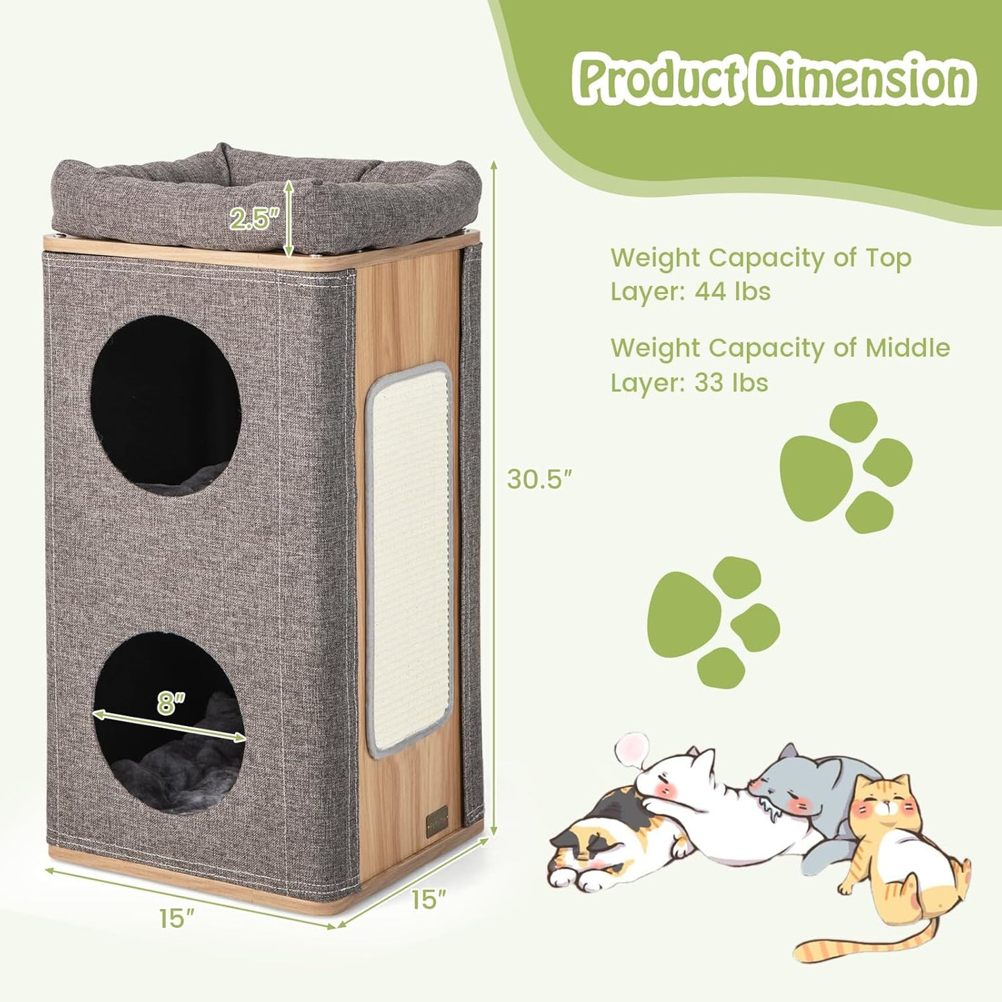 Rascador / Casa para Gatos Tangkula 3 Niveles – Diseño Barril