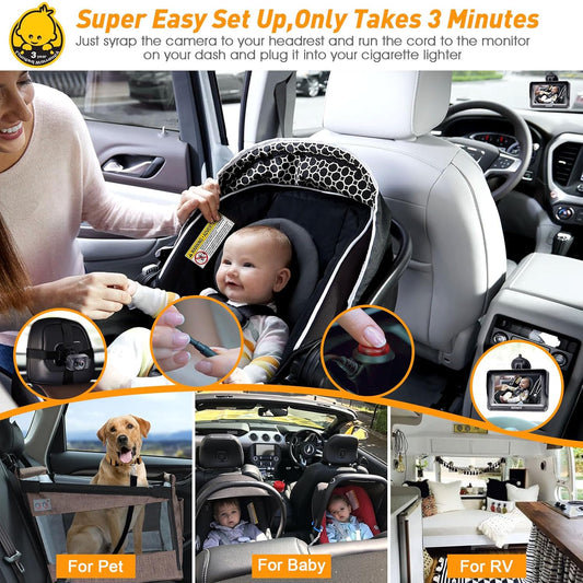 Cámara de Carro para Bebé 1080P – Monitor con Visión Nocturna para Silla Trasera. DoHonest