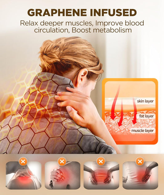 Almohadilla térmica con infusión de grafeno, pesada para cuello y hombros con 6 opciones de calor