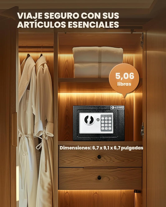 Caja fuerte pequeña, impermeable, ignífuga, con acceso por código ó llave. ADIMO