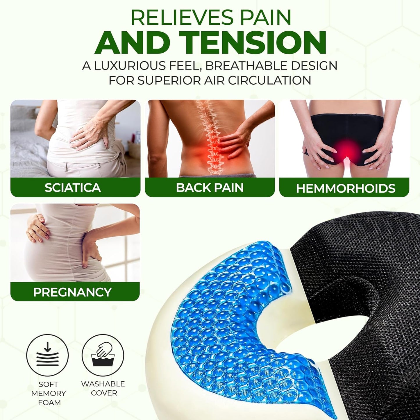 Almohada ergonómica tipo donut con gel refrigerante