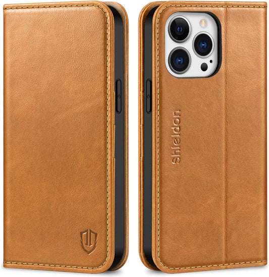 Estuche de cuero para Iphone 13 Pro Max tipo cartera, contra golpes, con bloqueo RFID. Shieldon