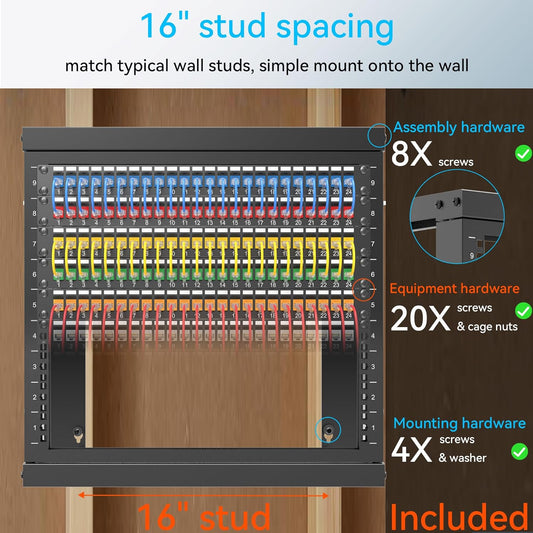 Rack de pared para equipos de red, 9U con apertura oscilante de facil acceso