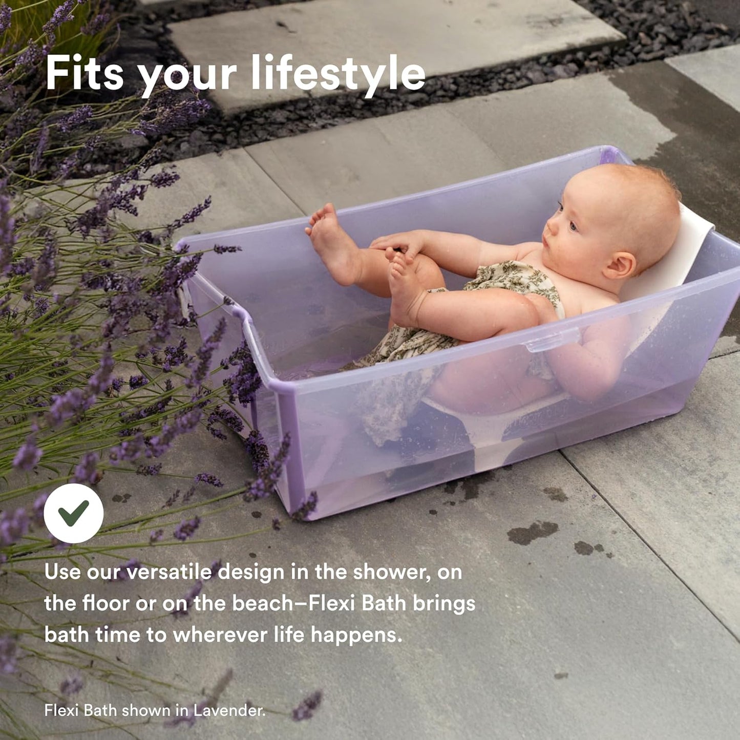 Bañera Plegable Stokke Flexi + Soporte para Bebé – Sandy Beige