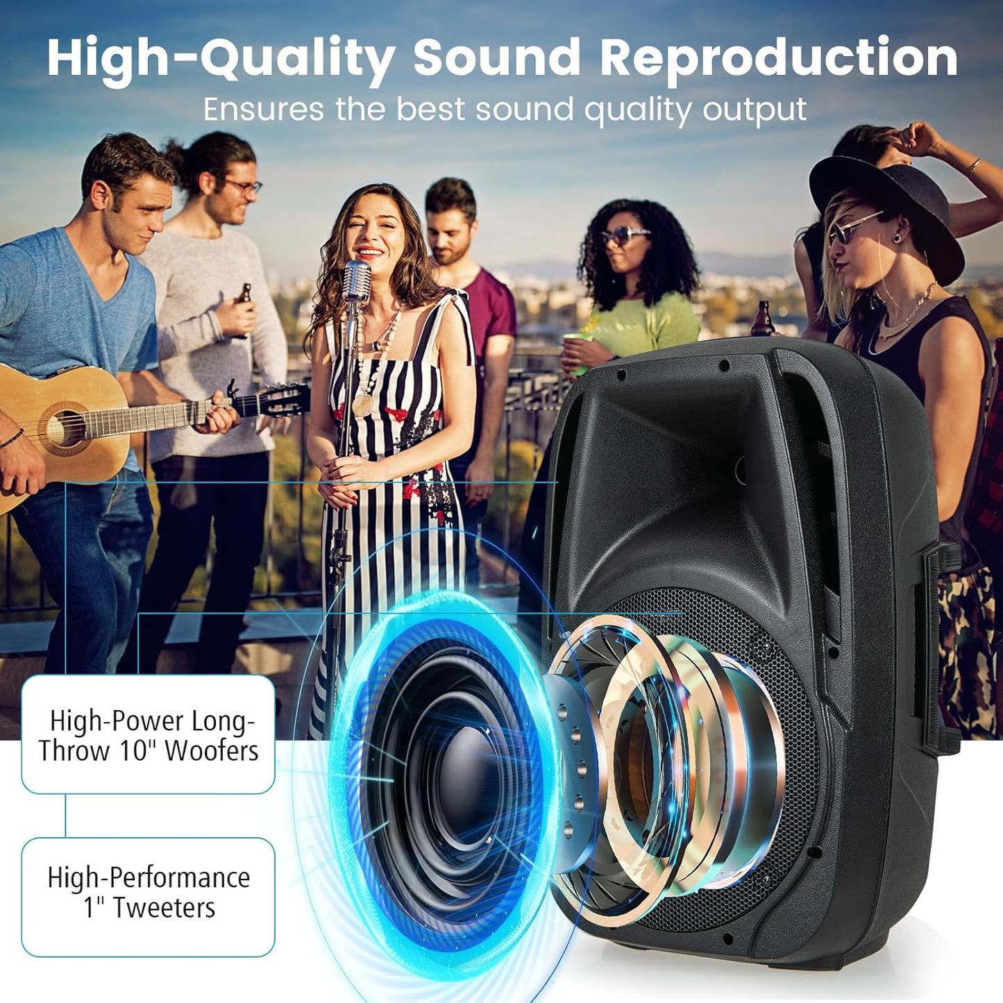 Sistema de altavoces PA 150W RMS con altavoz activo + pasivo 30×27×42 cm – Costzon