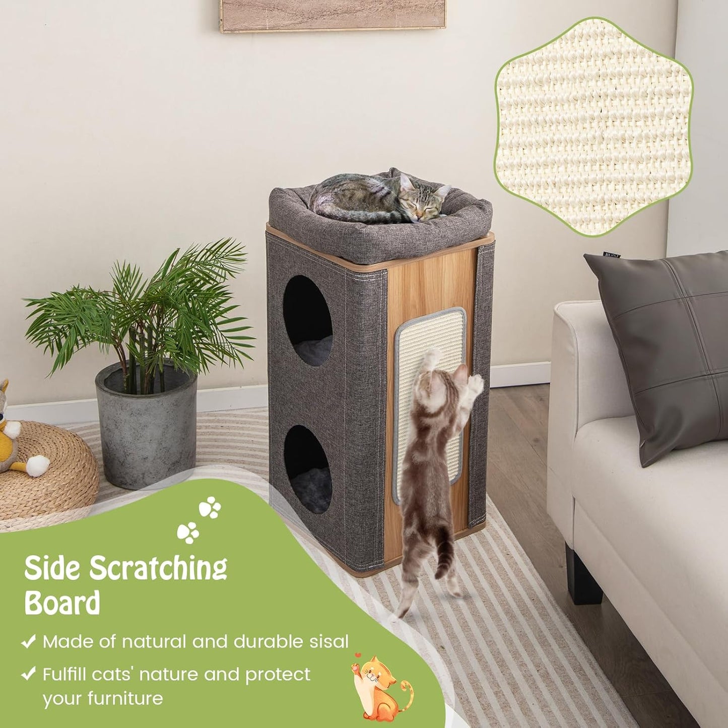 Rascador / Casa para Gatos Tangkula 3 Niveles – Diseño Barril