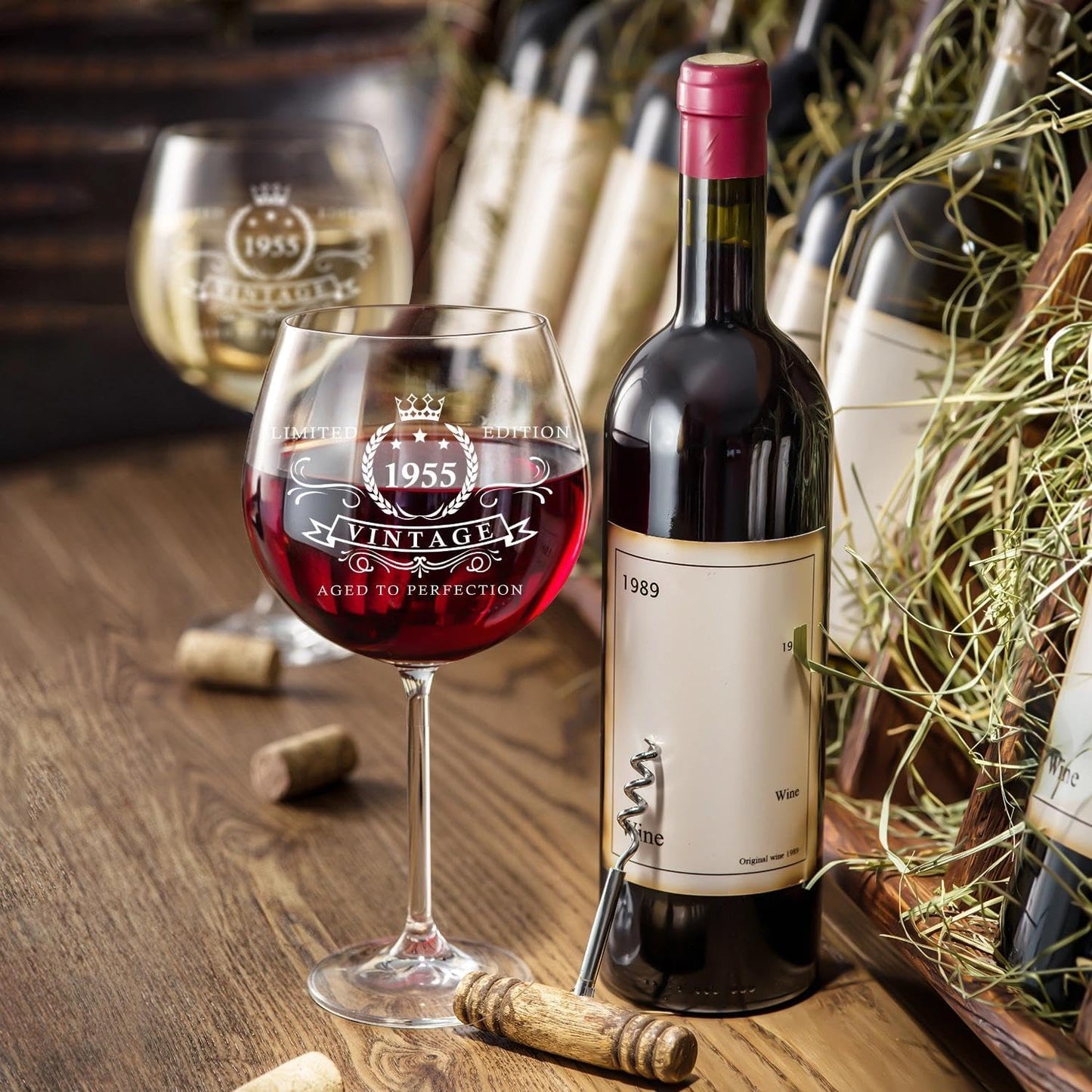 Copa de vino para regalo de cumpleaños para mujeres nacidas en 1955, con embalaje de lujo. Swanfort