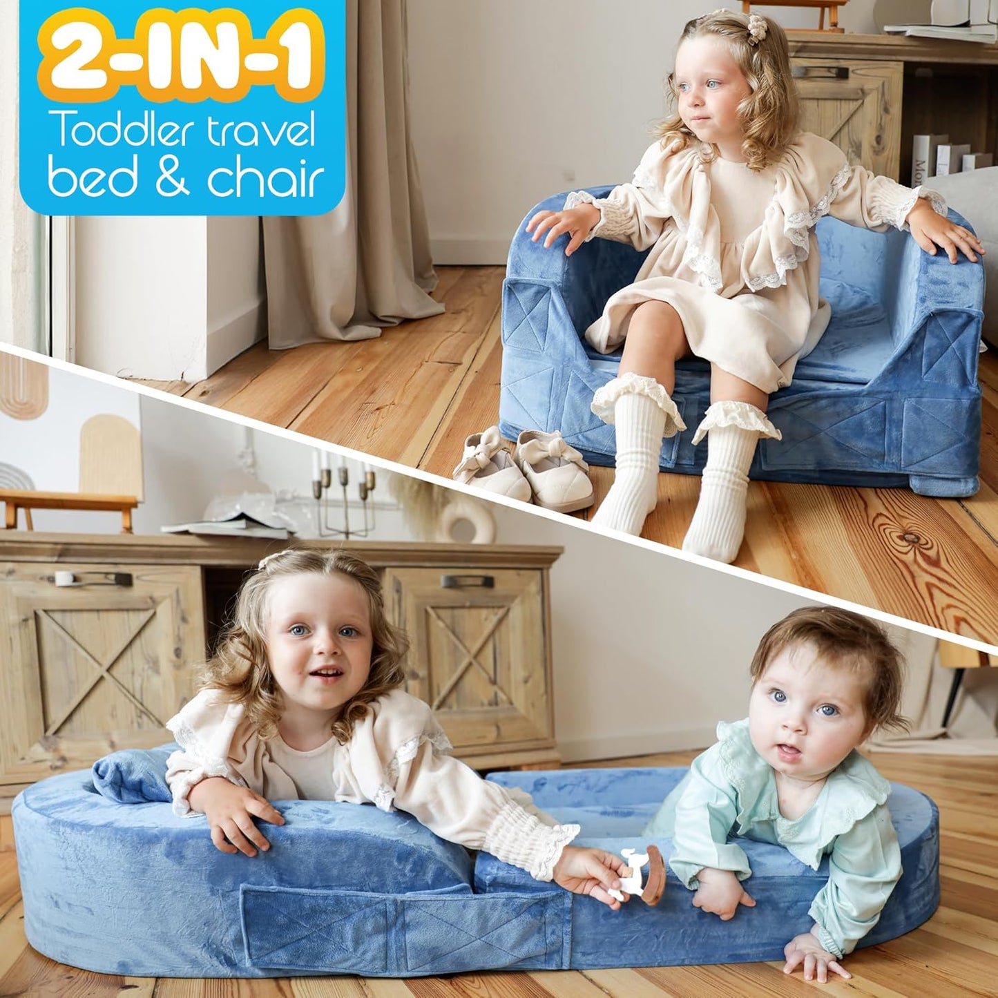 Sofá Cama portátil 2-en-1 para niños 18m-6 años tamaño grande 140×66×20 cm – Sleepah