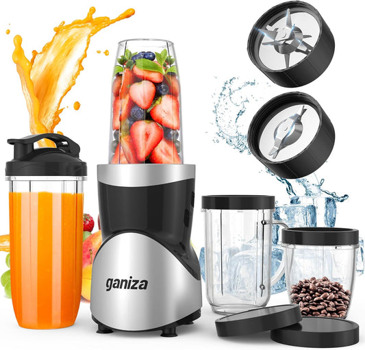 Licuadora tipo bullet de 900W, con multiples accesorios. Ganiza