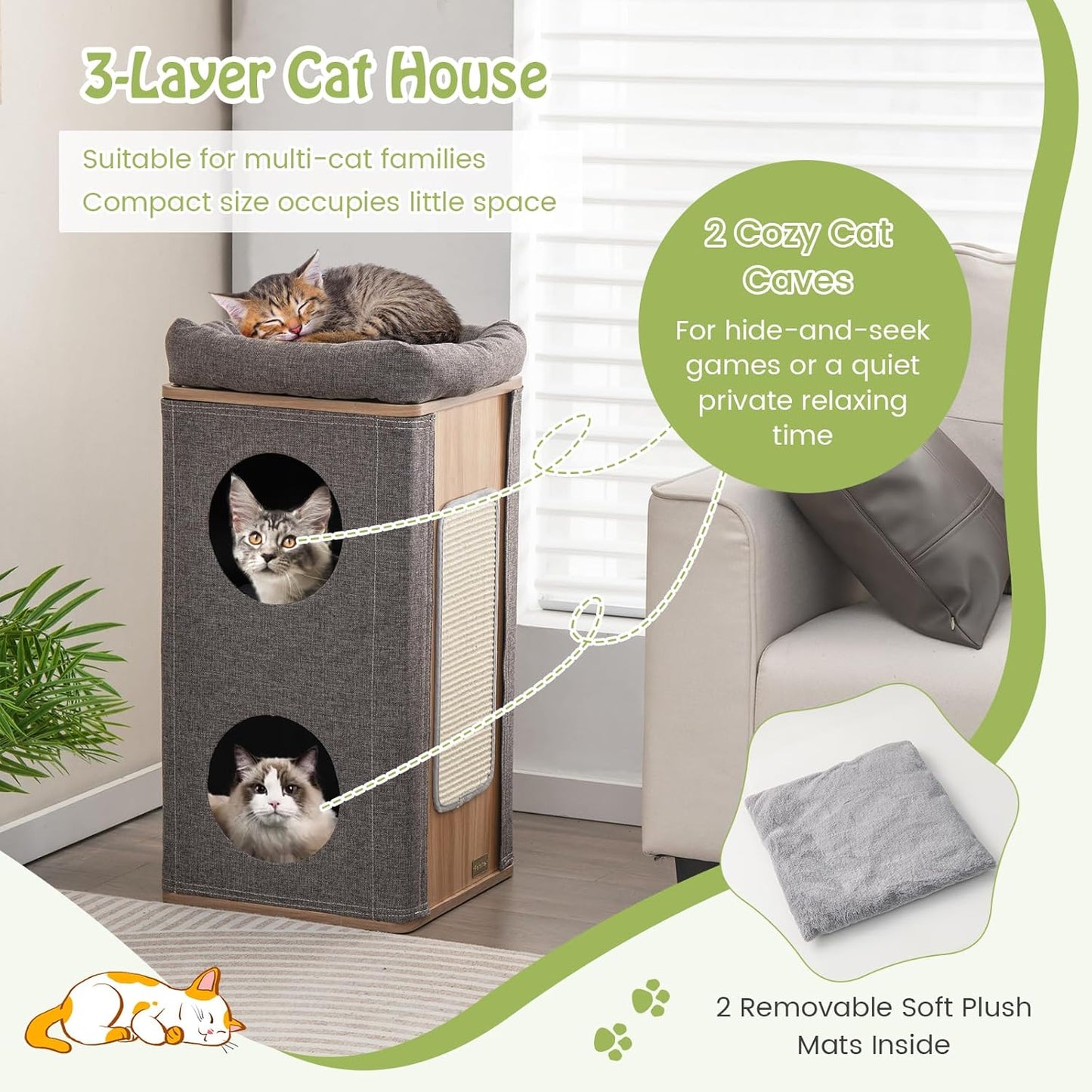 Rascador / Casa para Gatos Tangkula 3 Niveles – Diseño Barril