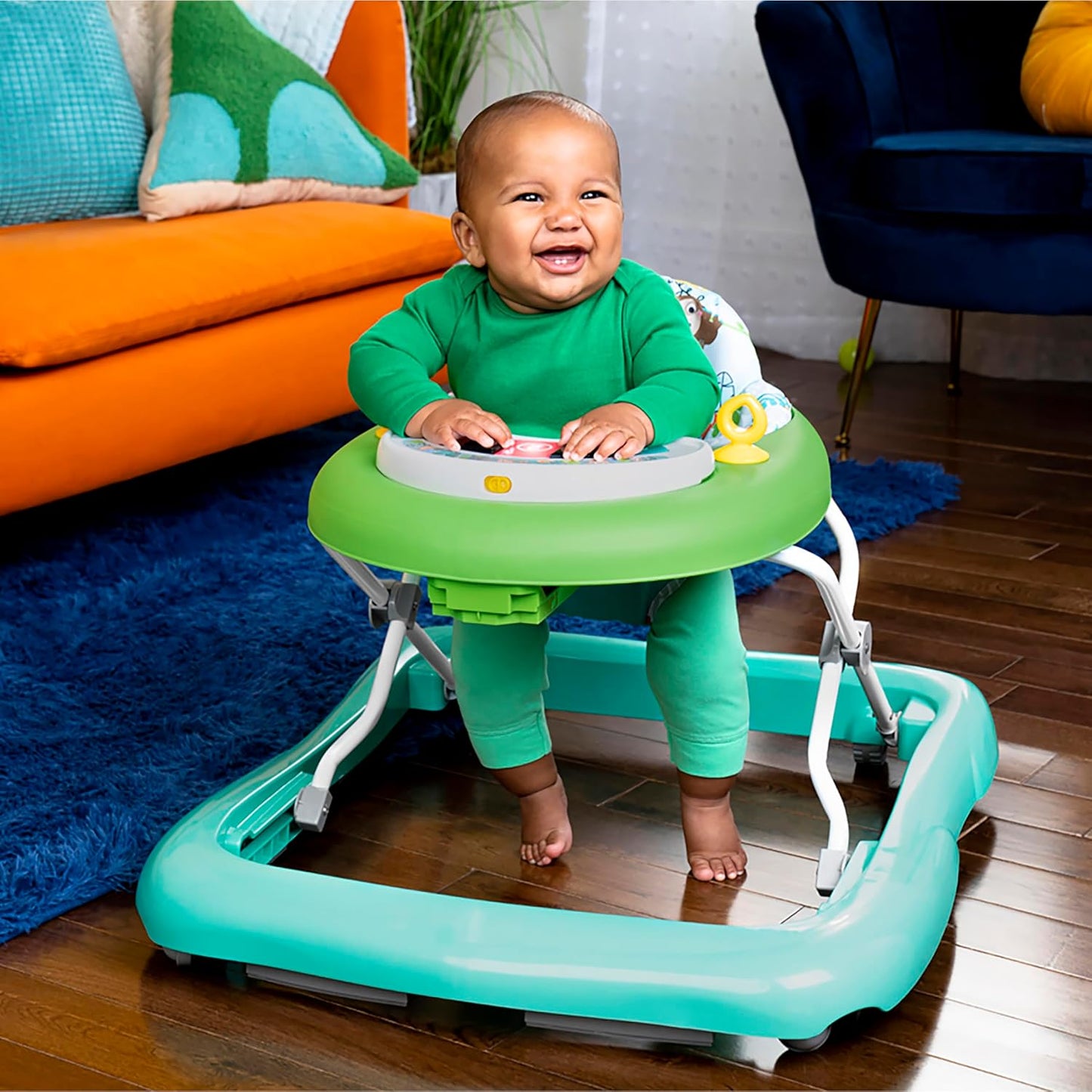 Caminadora para bebés 2-en-1 Tiny Trek Jungle Vines, altura ajustable y piano desmontable – Bright Starts