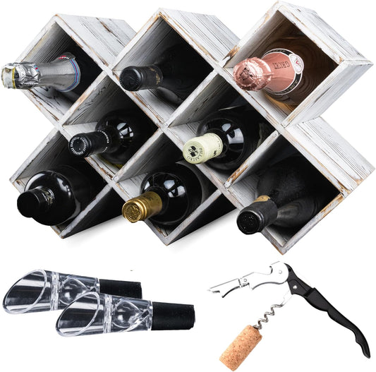 Estante rustico de madera para vinos, 8 botellas