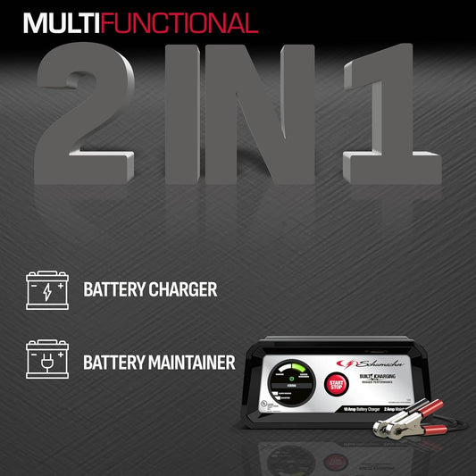Cargador y mantenedor eléctrico para baterías de carros, motos y camiones. Schumacher