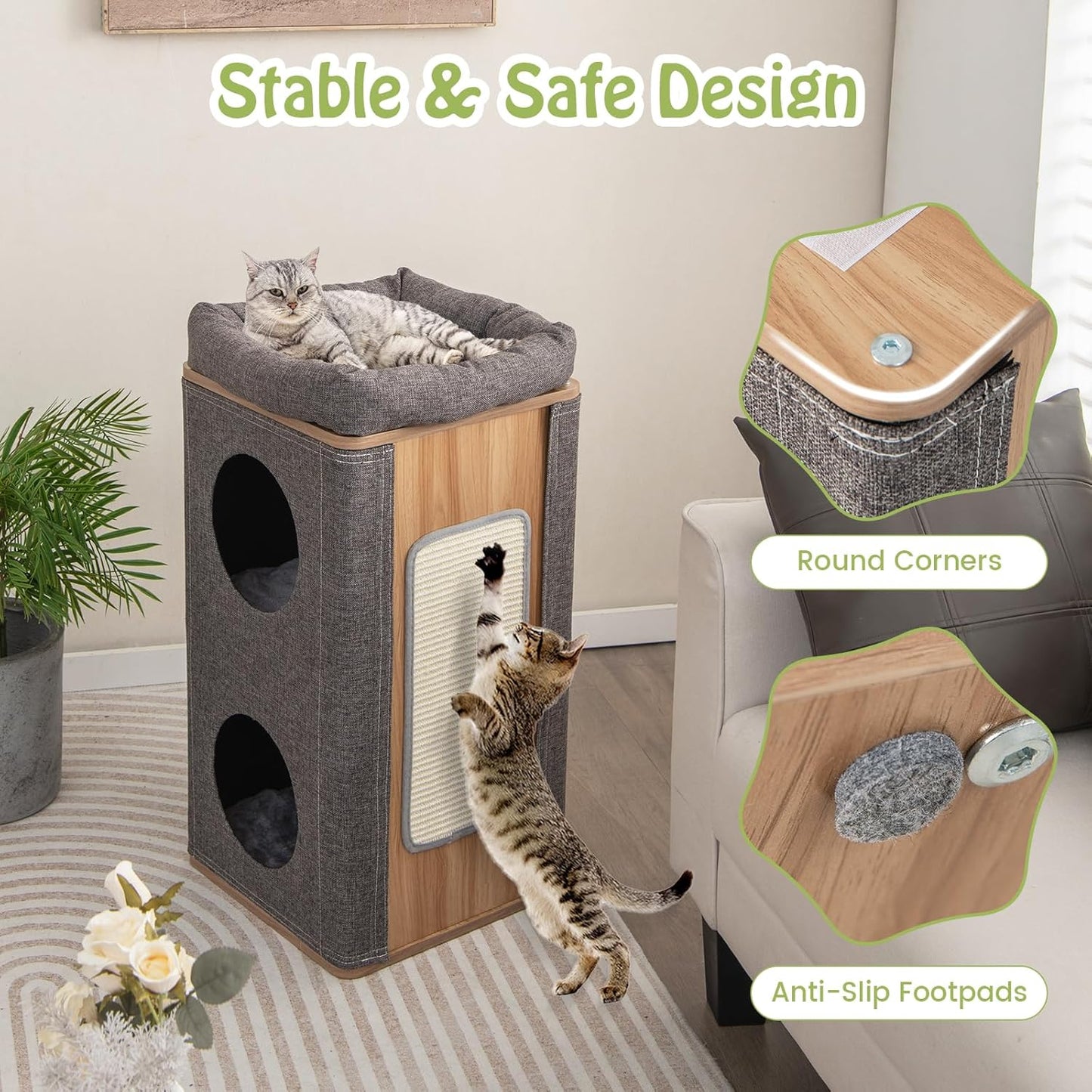Rascador / Casa para Gatos Tangkula 3 Niveles – Diseño Barril