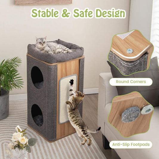 Rascador / Casa para Gatos Tangkula 3 Niveles – Diseño Barril