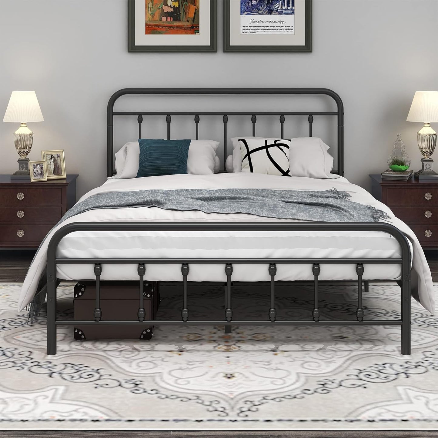 Cama de Metal Tamaño Queen, con espacio de almacenamiento bajo la cama