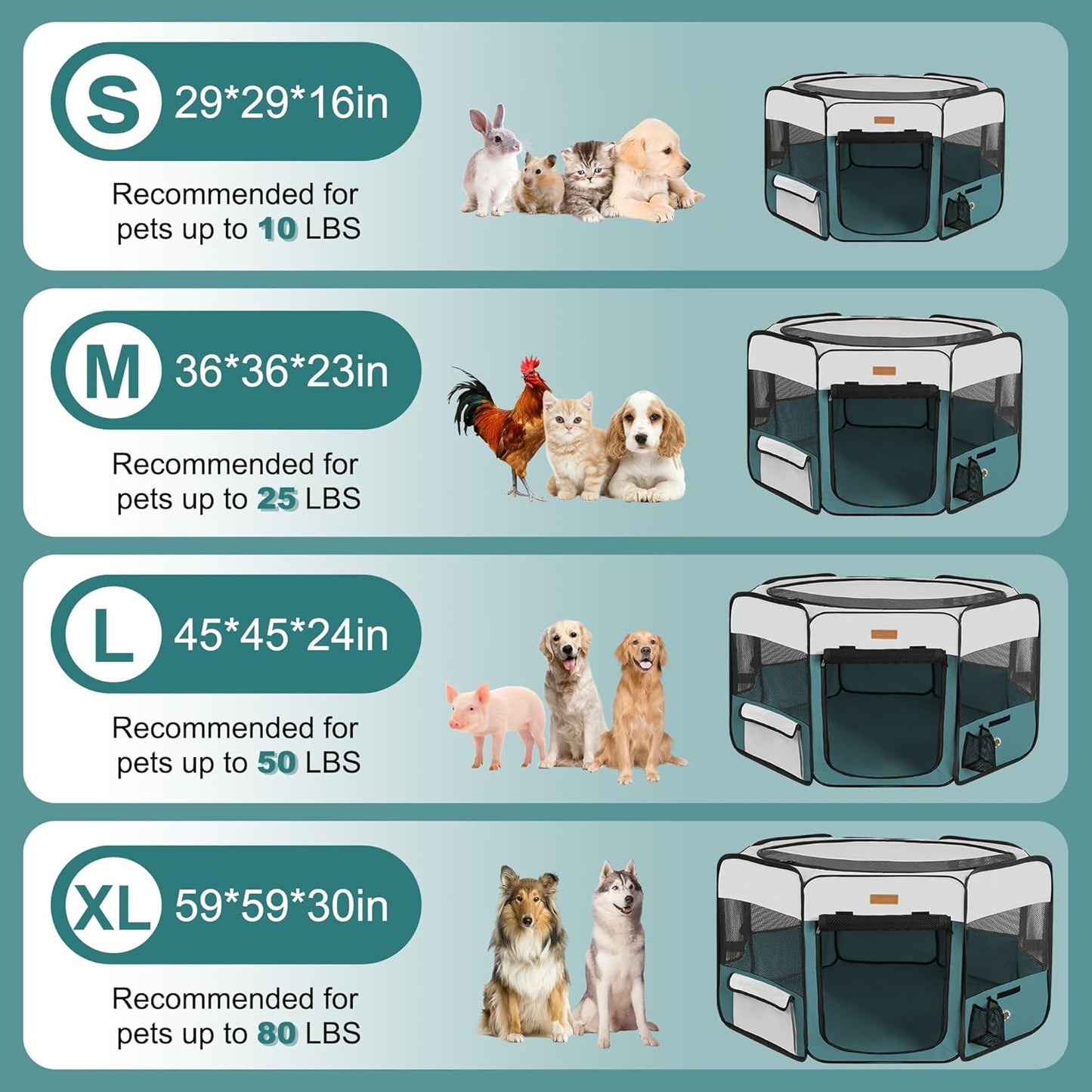 Corral plegable portátil para mascotas tamaño XL 120 × 60 × 60 cm – Akinerri
