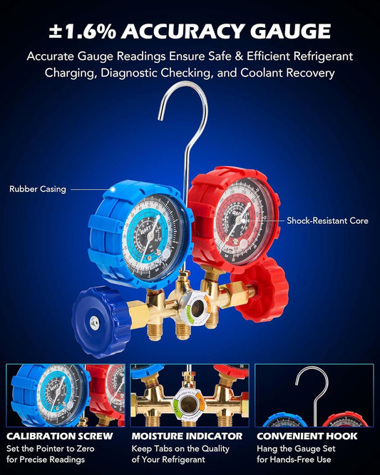Kit para reparación de aires acondicionados,  bomba de vacío, medidor de CA, kit de manómetro de bomba de vacío de 1/3 hp 4 cfm con detector de fugas