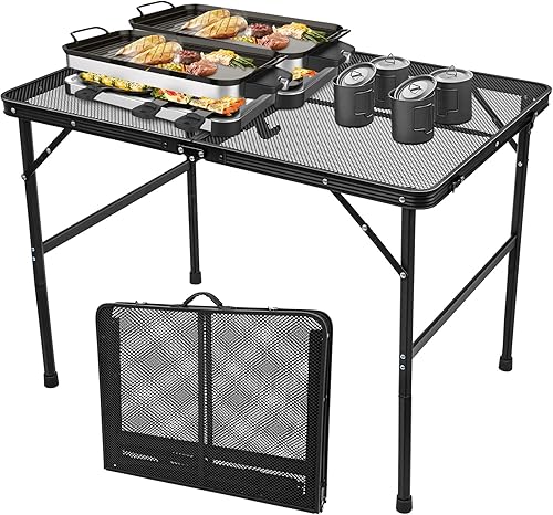 Mesa plegable portátil metal 90 × 60 × 70 cm negra – GW Style