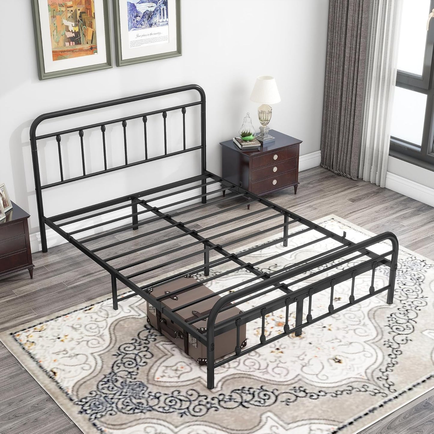 Cama de Metal Tamaño Queen, con espacio de almacenamiento bajo la cama