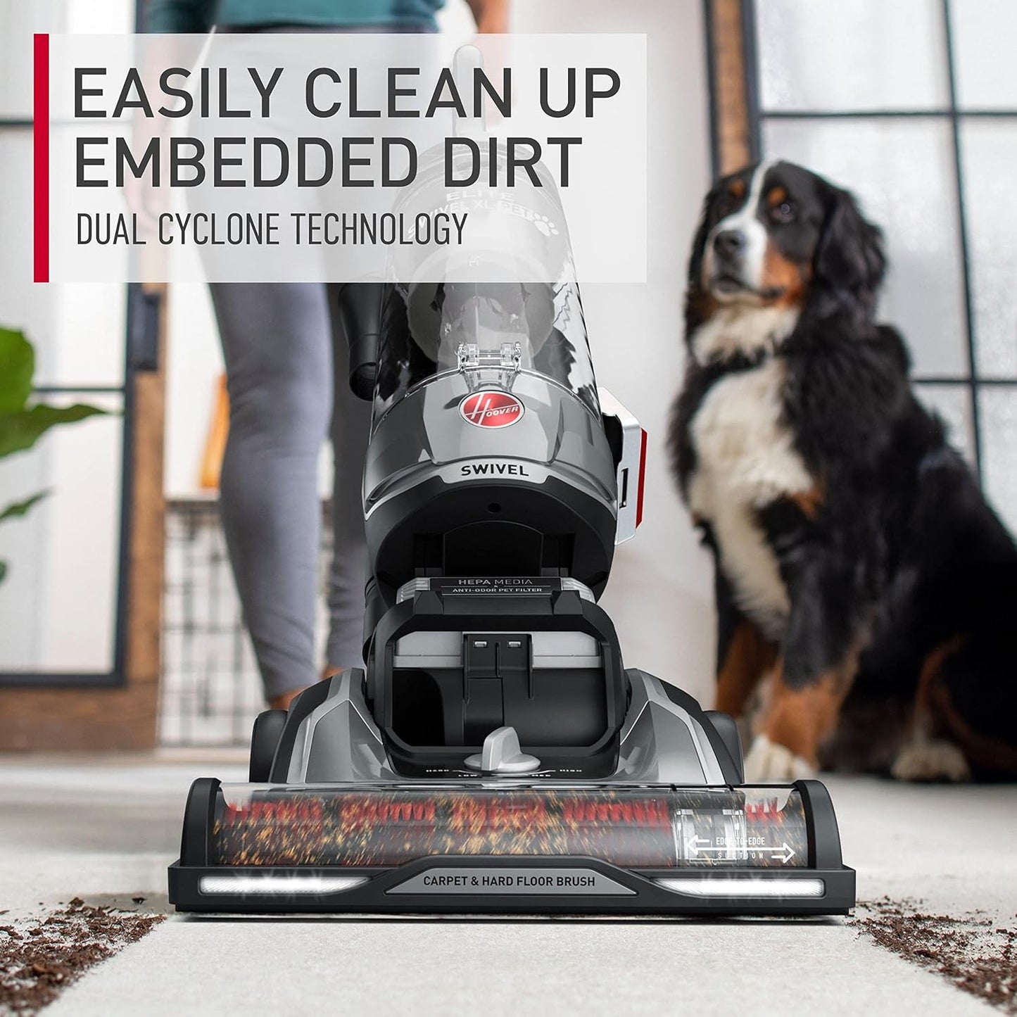 Aspiradora de pie giratoria de alto rendimiento con tanque XL. Hoover Elite Swivel XL Pet